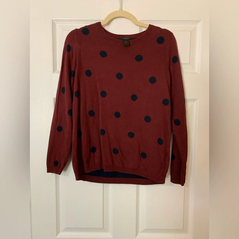 Ann‎ Taylor Burgundy and Navy Polka Dot Sweater Large Casual Preppy Academia